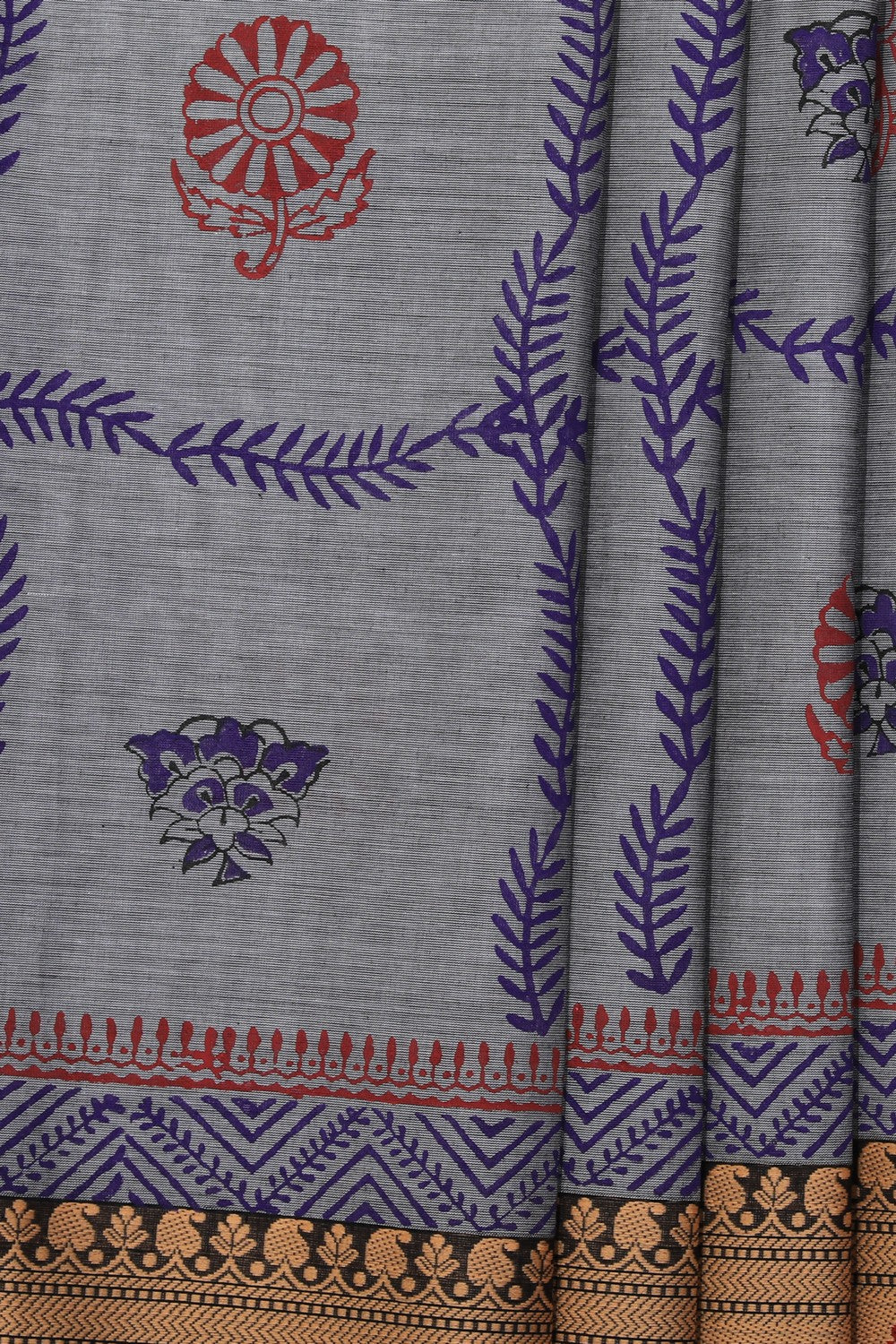 Image of Hand block printed cotton saree